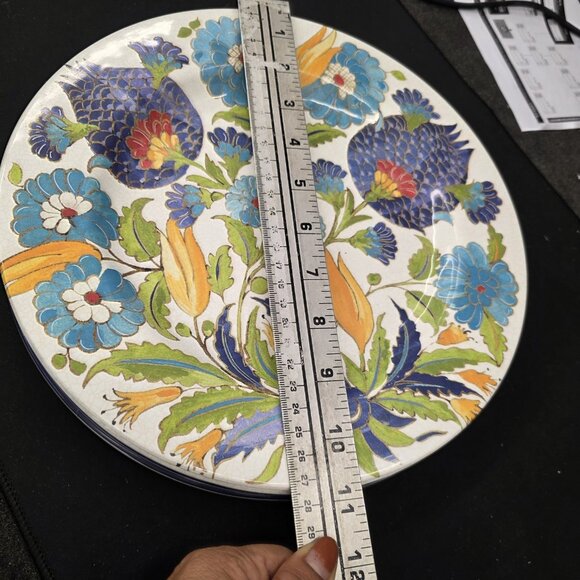 Williams Sonoma Set Of 4 Dinner Plates Floral Mosaic Medallion 10in Plastic - Picture 8 of 10